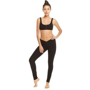 CHASER LA Quadrablend Overlap Waistband Snap Ankle Legging Black Sz. Medium NWT